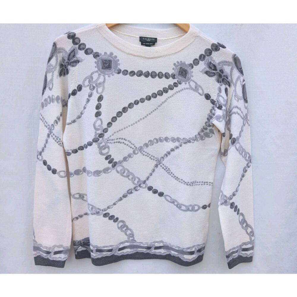 TALBOTS Womens MERINO WOOL SWEATER SZ P JEWEL‎ BEADED STRANDS CLASSIC OLD MONEY